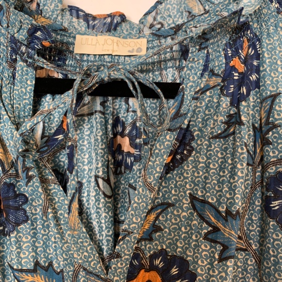 Ulla Johnson Annie Top Womens 2 Cornflower Blue Floral Cotton Blend Blouse Boho - Picture 6 of 15